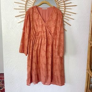 Anthropologie terracotta knee length dress with 3/4 length sleeves
